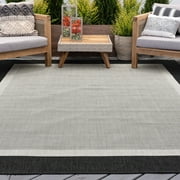 5x8 Water Resistant, Indoor Outdoor Rugs for Patios, Front Door Entry, Entryway, Deck, Porch, Balcony | Outside Area Rug for Patio | Black, Solid Border | Size: 5'3'' x 7'3''